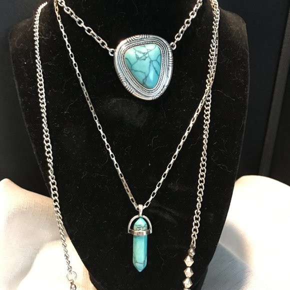 Turquoise and Silver Triple Chain Pendant - Picture 10 of 10